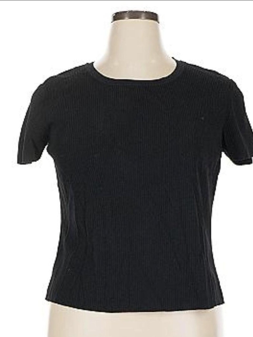 Talbots Black Ribbed Short-Sleeve Crewneck Tee